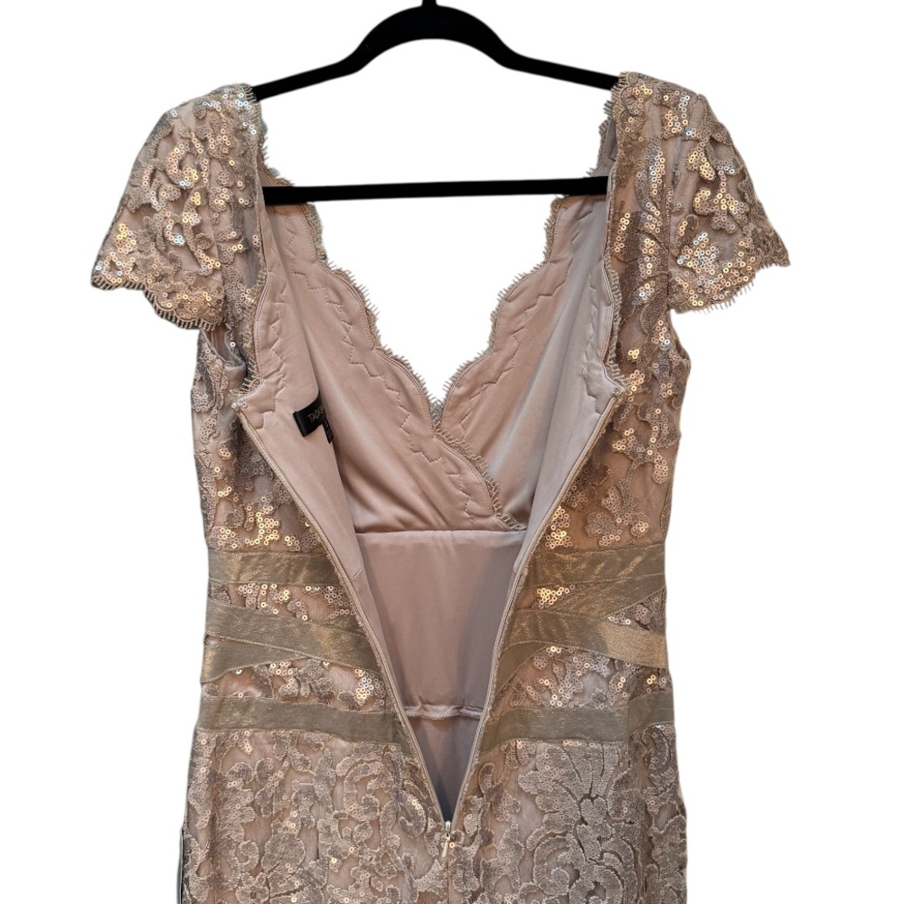 NEW Tadashi Shoji Sequin Paillette Lace Sheath Dress Smoke Pearl Cocktail - Picture 4 of 6
